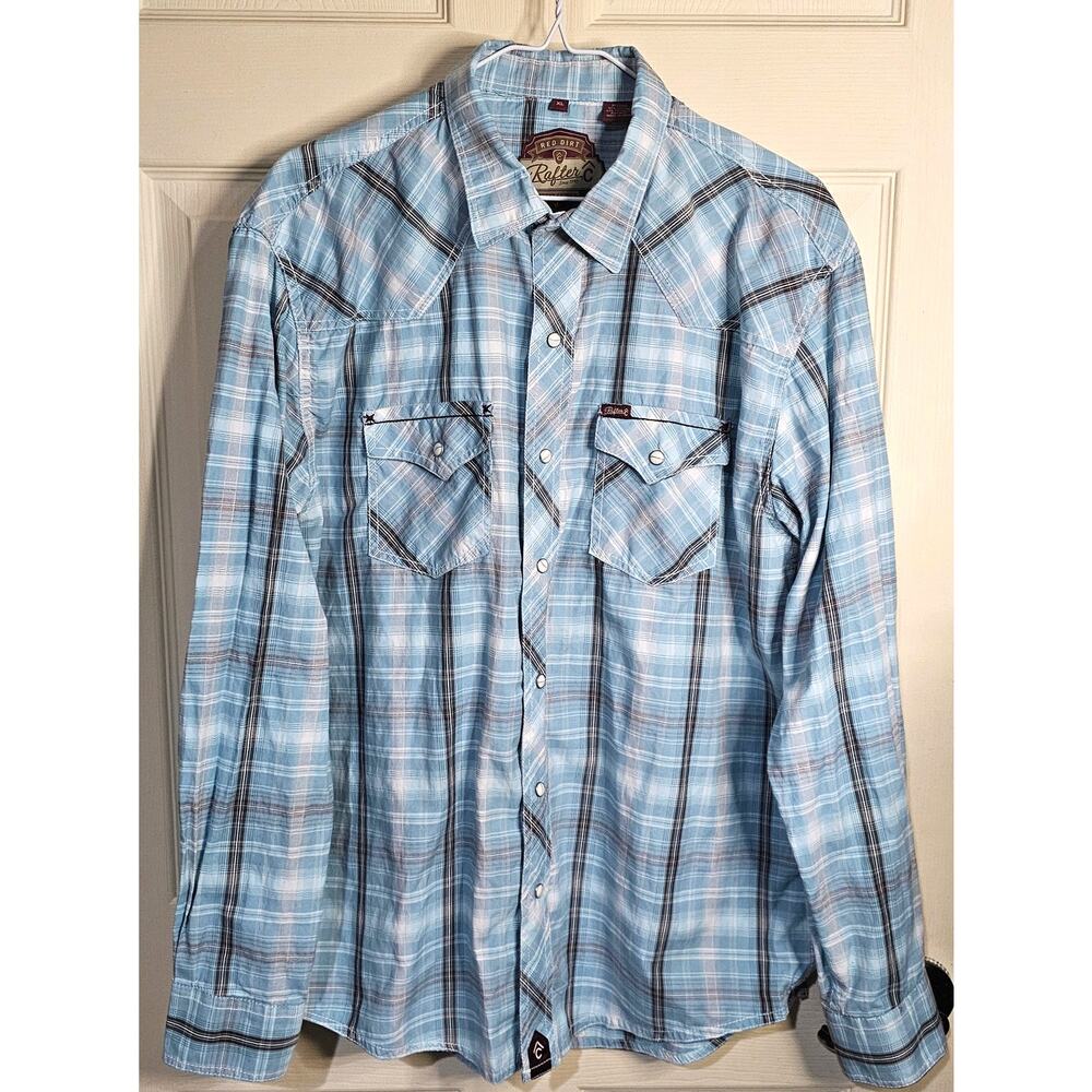 Rafter C Blue/Brown Plaid Pearl Snap Western Shirt XL - Classic Cowboy Wear